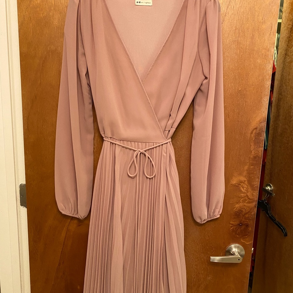 Bohme true-wrap dress with pleats, midi length